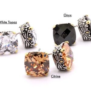 Giamouresq, New, 8CT Citrine Crystal, Sterling Silver Stud Earrings